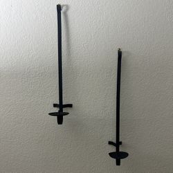 2 Primitive Post Modern Wrought Iron Pillar Candle Sconces