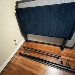 Blue Suede Headboard And Bed Frame - Full Size