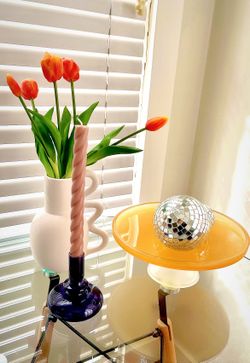 Yellow Frosted Glass Cake Stand