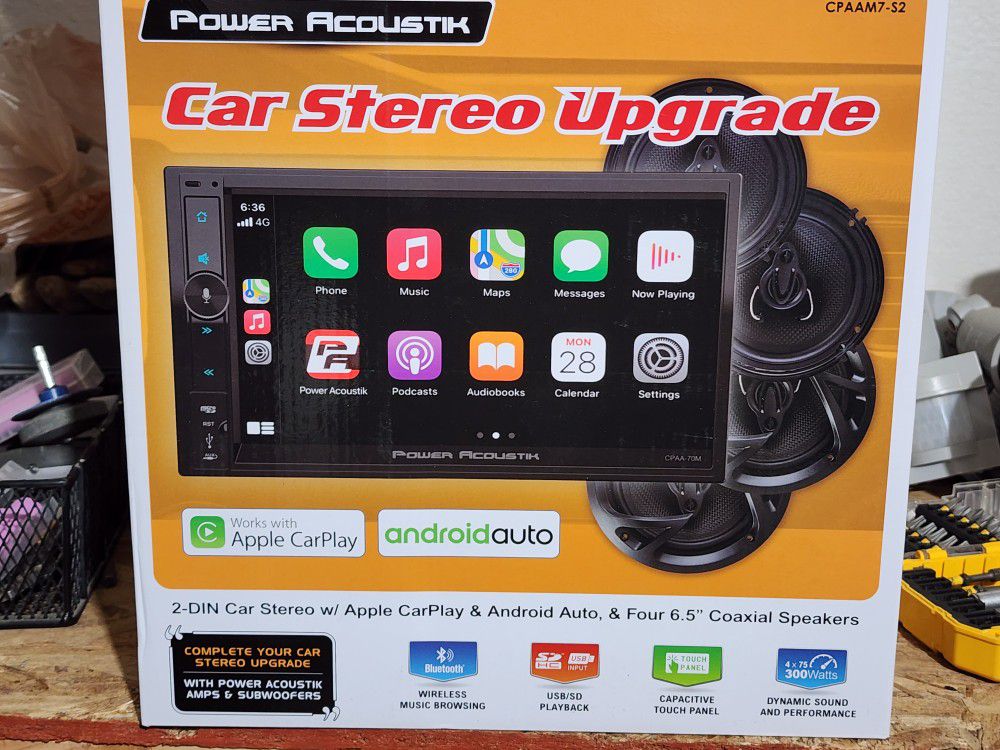 Power Acoustik Car Stereo Combo | Car Play/Android Auto Receiver & (4) 6.5" Speakers 