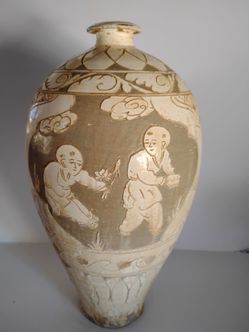 Large 13" Antique? Korean Buncheong? Sgraffito Figural Vase – Possibly Older