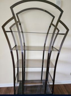 Metal Shelving Unit With 5 Glass Shelves