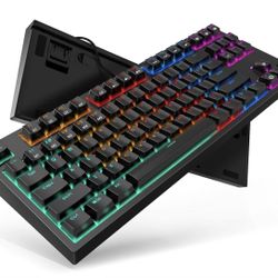 TECURS Gaming Keyboard Mechanical Wired LED Keyboard 5 Macro Keys 87 Keys Compact Teclado Mecanico TKL Gamer Keyboard with Red Switch 