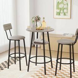 3 Pieces Round Bar Table Set, Small Dining Table f