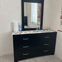 Queen Bed, mattress And Dresser/mirror 