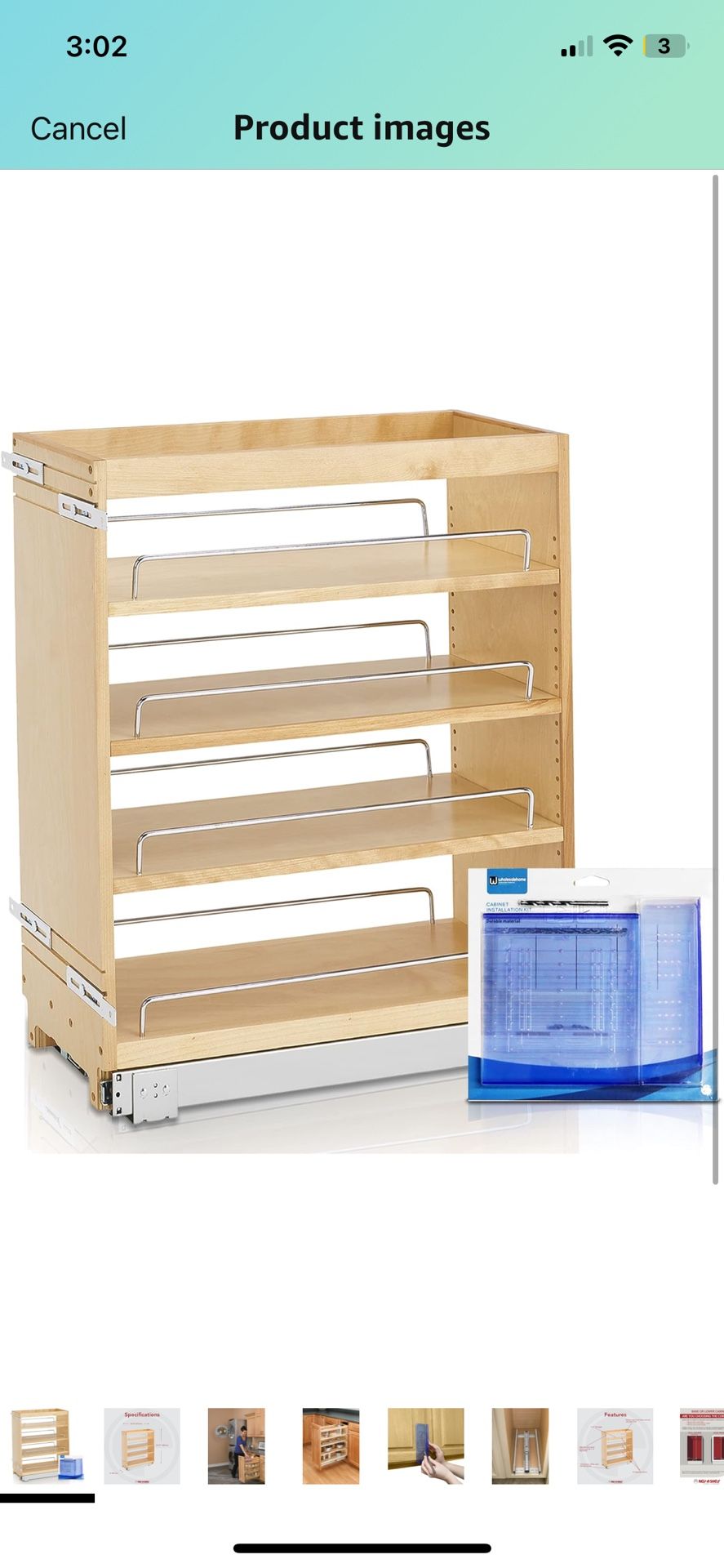 Rev-A-Shelf 448-BC-8C 8-Inch Base Cabinet Pullout Storage Organizer with Adjustable Wood Shelves and Chrome Rails