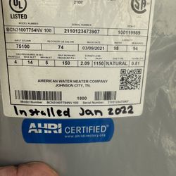 74 Gallon American Standard Water Heater Almost New 