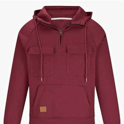 Quarter zip cargo pullover men's hoodie