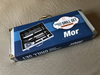 21 piece stainless steel grill set with case for bbq new