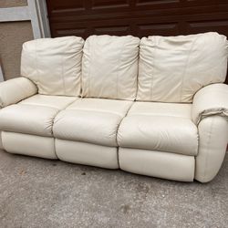 La-Z-Boy Leather Beige Sofa Couch