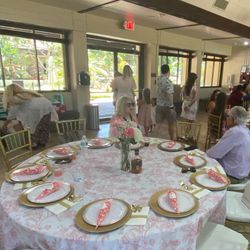 Polyester 132" Round Tablecloth White - Pink French Toile Pattern 
