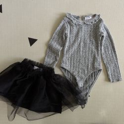 Zara gray bodysuit&tutu skirt matching sets 9-12 months