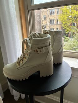 Bone "Wild Pair" Lace-Up Combat Boots with Gold Hardware
