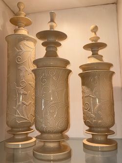 Set of 3 Ceramic Lidded Decorative Urns