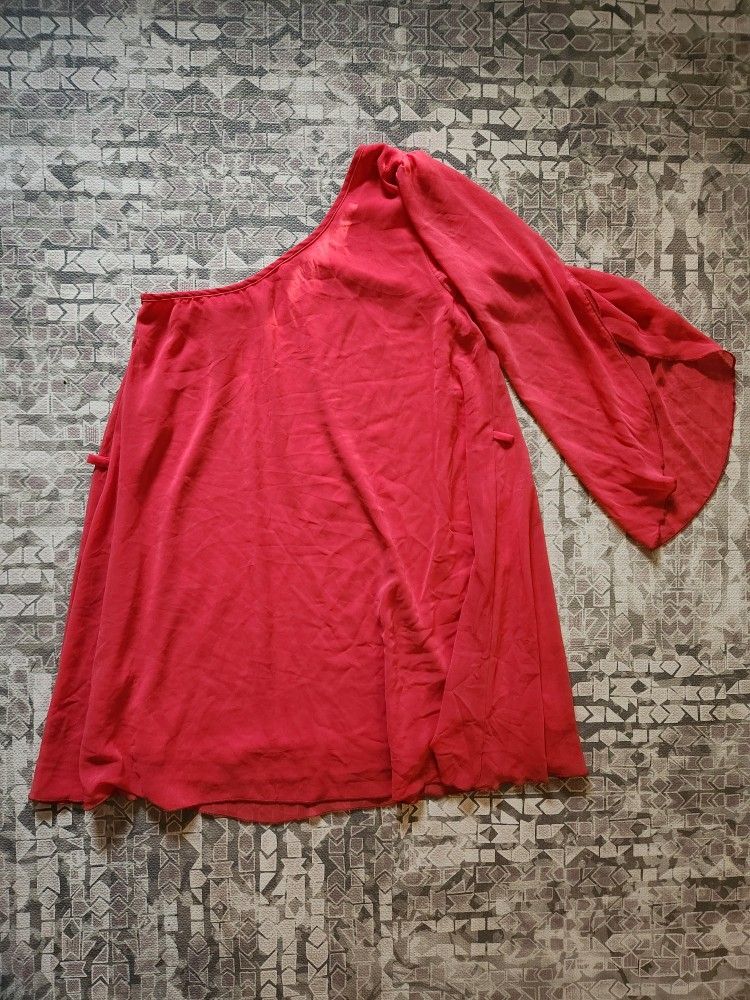 Zinga Women's Medium Sheer Pink One Shoulder Exposed Sleeve Dress