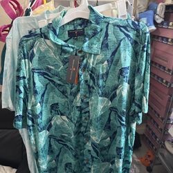 NWT Margaritaville Men's Blue Floral Button Down Shirt Size L