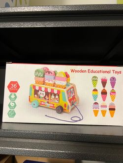 $15 Wooden Ice Cream Truck Educational Toy – Montessori Matching & Stacking Toy