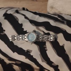Silver-tone Armitron Quartz Watch with Blue Dial | Ladies Wristwatch