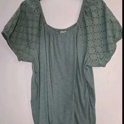 2X Style And Co Women's Light Sage Green Knit Shirt  W/ Eyelet Sleeves