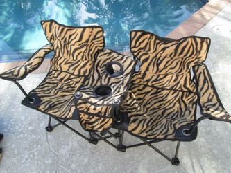 MacSports Kids Double Portable Folding Chairs Black & Tiger w/ Cup Holder