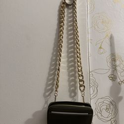 Black Crossbody Bag with Gold Chain Strap