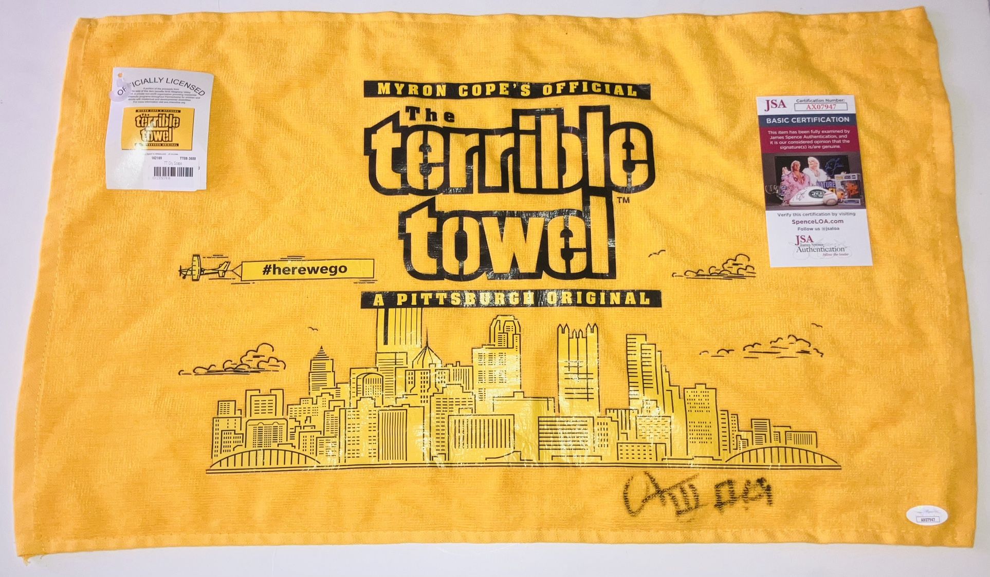 CALVIN AUSTIN III SIGNED AUTOGRAPHED PITTSBURGH STEELERS TERRIBLE TOWEL JSA COA!