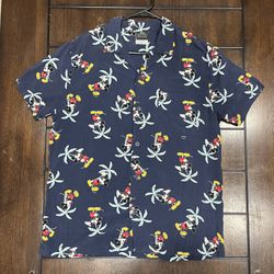 DISNEY Mickey Mouse Men's Hawaiian Button Down Rayon Camp Shirt Navy Size M