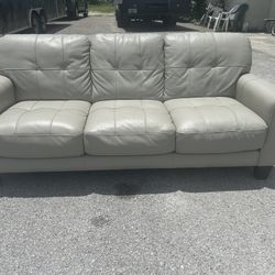 Taupe leather couch sofa
