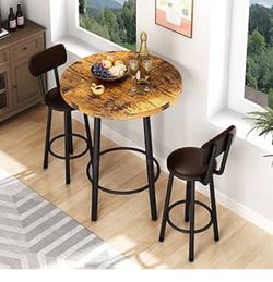 Recaceik 3 Piece Pub Dining Set, Modern Bar Table and Stools for 2 Kitchen Counter Height Wood Top Bistro Easy Assemble for Breakfast Nook Living Room