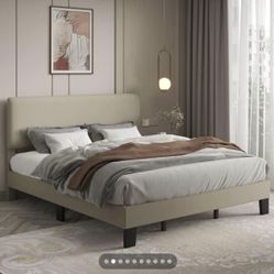 Brand new Queen Size Beige Panel Bed Frame with Adjustable Headboard, Fabric Upholstered Platform Be $100 No 147-qbg  Warehouse Address:  2745 Boone s