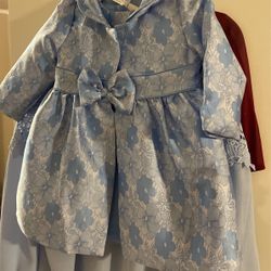 Girls Blue Flowered Dress And Coat Size 2t, New With Tags