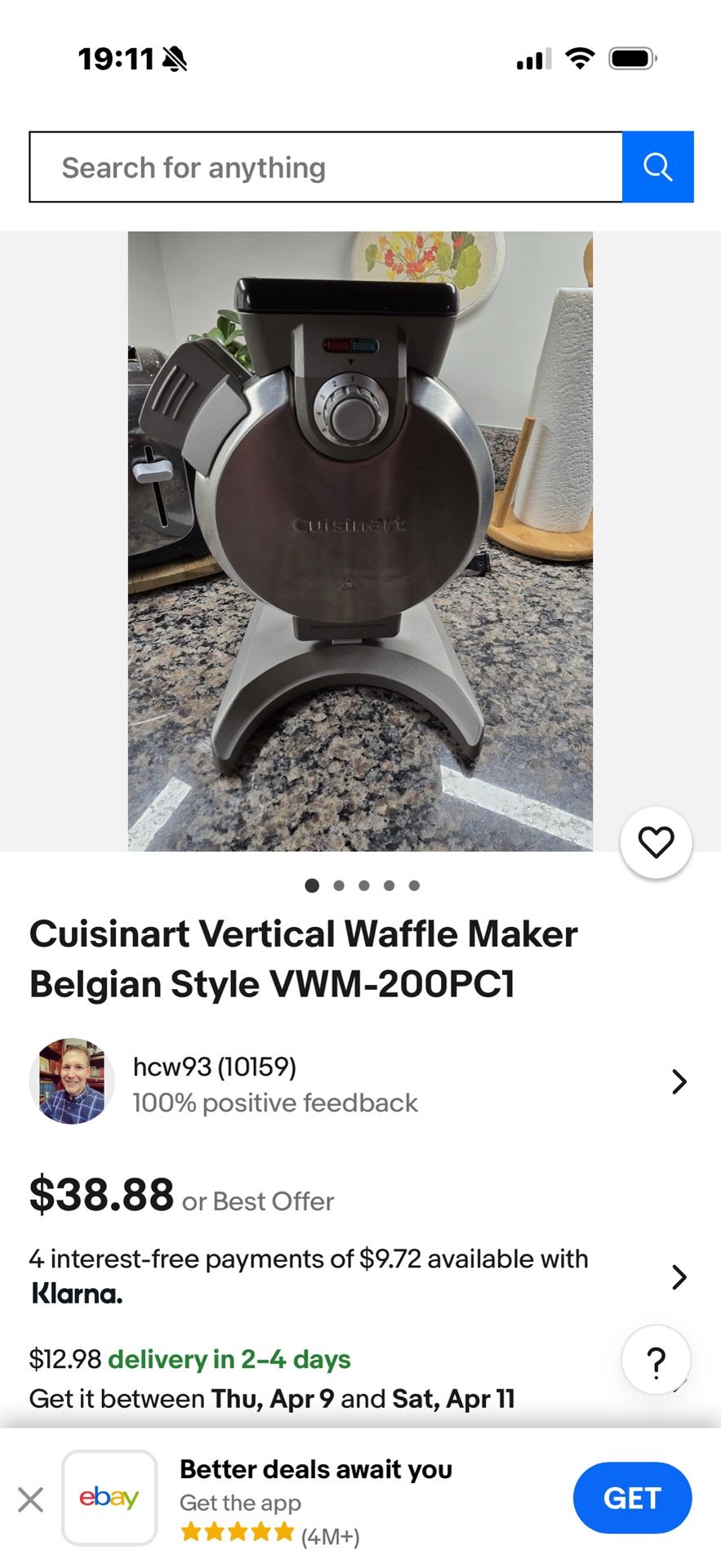 Single waffle maker