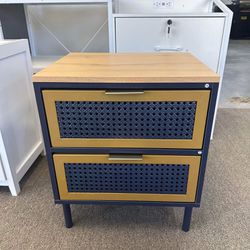 2 Drawer Dresser, Modern Rattan Dresser Chest with 2 Metal Rattan Decorated Drawers and Solid Wood Legs（damage）