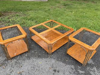 Living Room Table Set With Glass Inserts