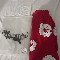 Red Denim Tear Pants