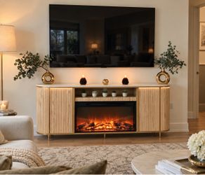 Like-New 70” Modern TV Stand w/ Electric Fireplace – Fully Assembled
