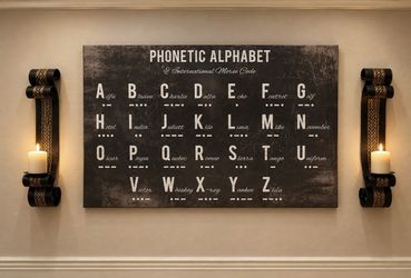 Picture Morse Alphabet Chart + Two Candleholders + Two Candles