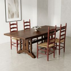 Vintage French Extendable Trestle Dinning Table Set With 4 Chairs