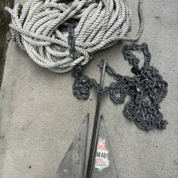 Marine Fluke Style Anchor Galvanized With Chain And Rope. 