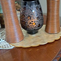 Vase, Candle Holders, And 2 Lamps