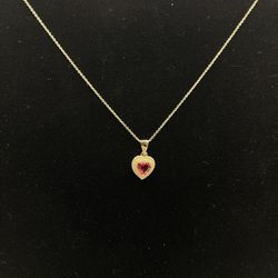 14kt gold plated ruby red heart necklace