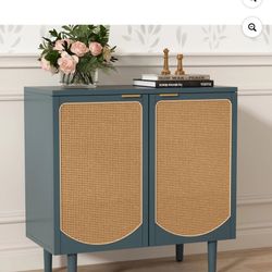 New in box HLR Accent Storage Cabinetwith 2 Rattan Doors, Sideboard Buffet Cabinetwith Shelves, Free Standing TV Console Table with Storage, Modern Te