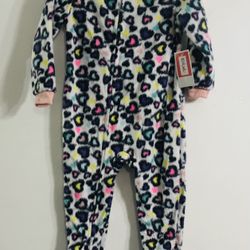 girl’s onesie full front zip up safe snap strap button cheetah hearts gray. 2T