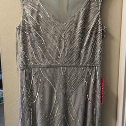 Adrianna Papell Dress Silver Sequin Tulle Size 12