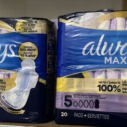 Always Maxi Extra Heavy Overnight Pads with Wings - Size 5 - 20ct
