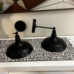 New Set of 2 Black Wall Lamps whit Batteries Lightbulbs works whit Remote Control ( No need Electricity )