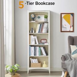 5 Tier Wooden Bookcase, 65in Open Display Bookshelf for Home, Bedroom, Office