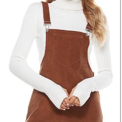 Brown Knee Length Overall Dress 