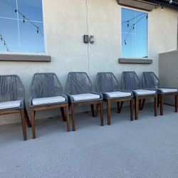 Modern Coastal Rope Dining Chairs Set of 6 – Designer Style – Like New