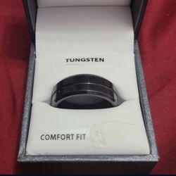 Men's Black Tungsten Engagement Ring – Size 10
